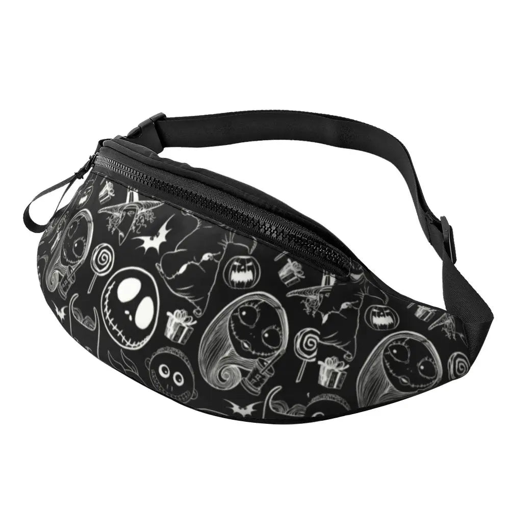 Sac Banane Personnalisé L'Étrange Noël de Monsieur Jack, Sacoche à Bandoulière pour Voyage, Randonnée, Téléphone, Poudres d'Argent