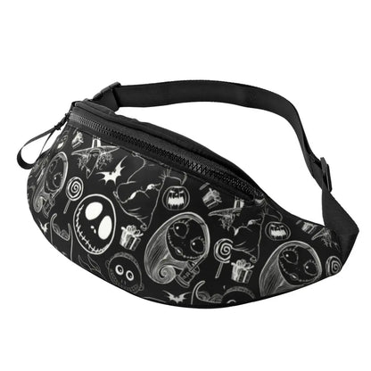 Sac Banane Personnalisé L'Étrange Noël de Monsieur Jack, Sacoche à Bandoulière pour Voyage, Randonnée, Téléphone, Poudres d'Argent