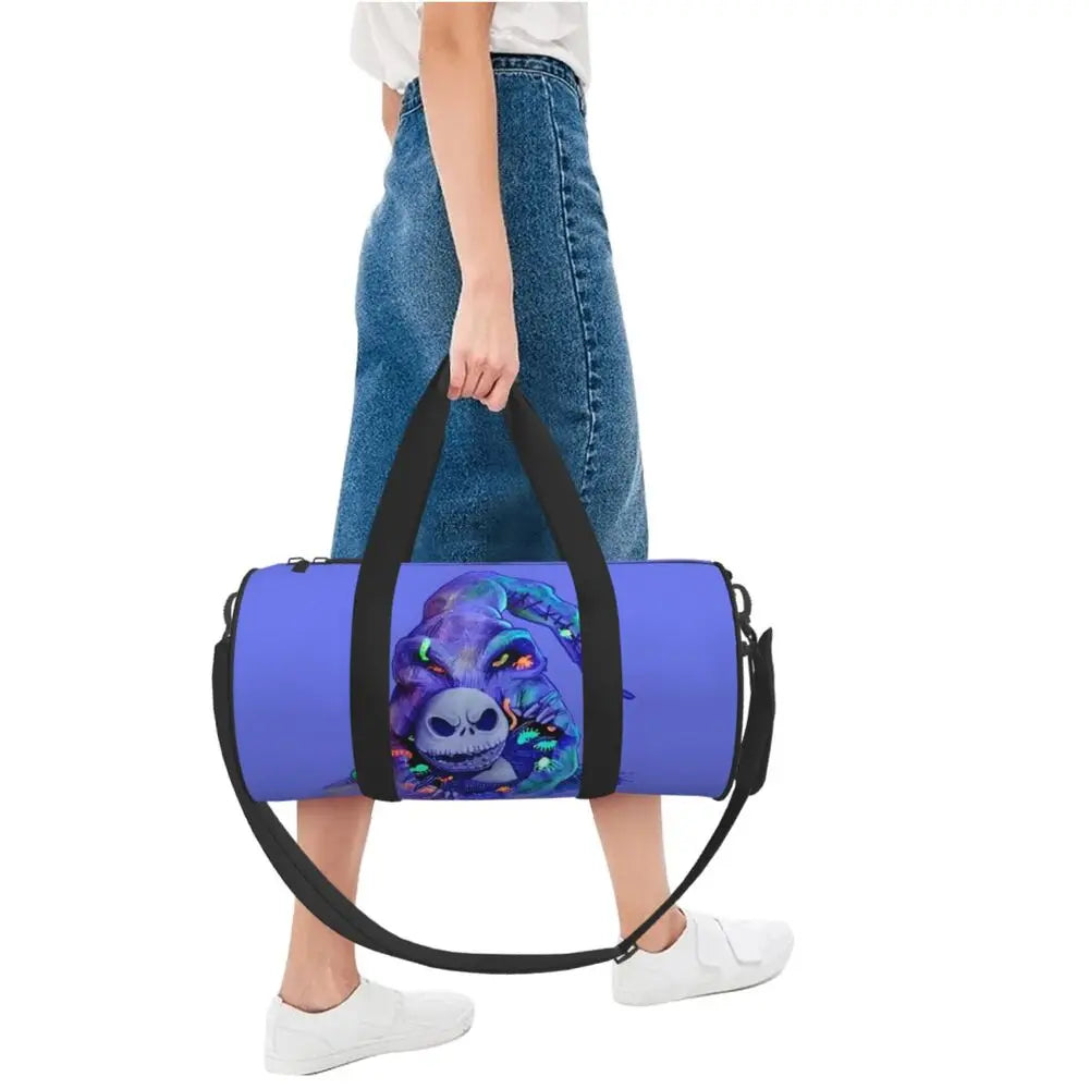 Sac fourre-tout de plage personnalisé Jack Skellington pour femmes, squelette vivant, grand compartiment, sacs de voyage pour salle de sport et plage