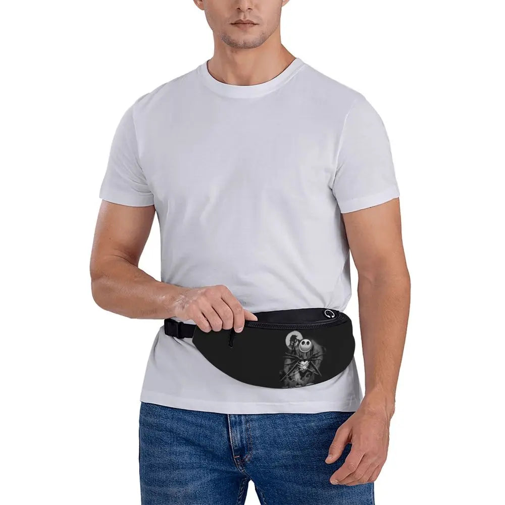 Sac Banane Personnalisé L'Étrange Noël de Monsieur Jack, Sacoche à Bandoulière pour Voyage, Randonnée, Téléphone, Poudres d'Argent