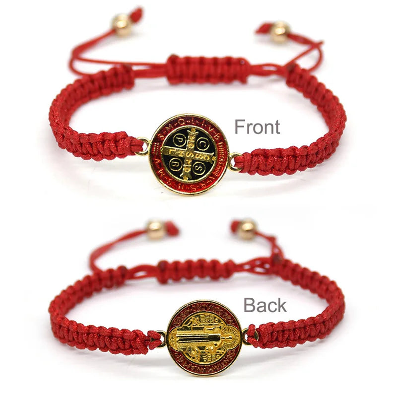 QIGO Bracelet saint benoît pour hommes femmes corde tissage bijoux religieux rouge noir