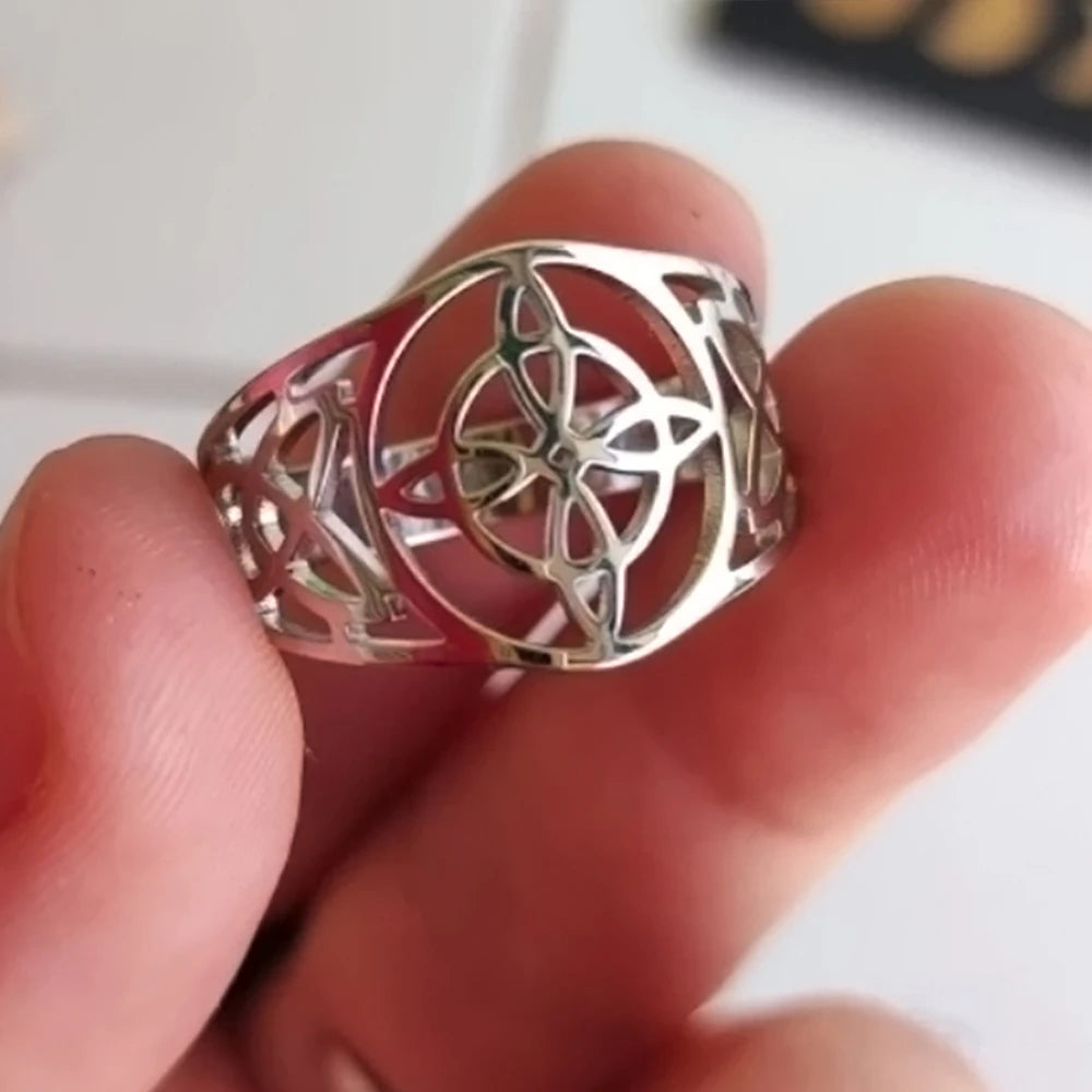 LIKGREAT bague noeud de sorcière pour femmes hommes creux en acier inoxydable bagues celtique Vintage amulette Protection Couple bijoux cadeaux