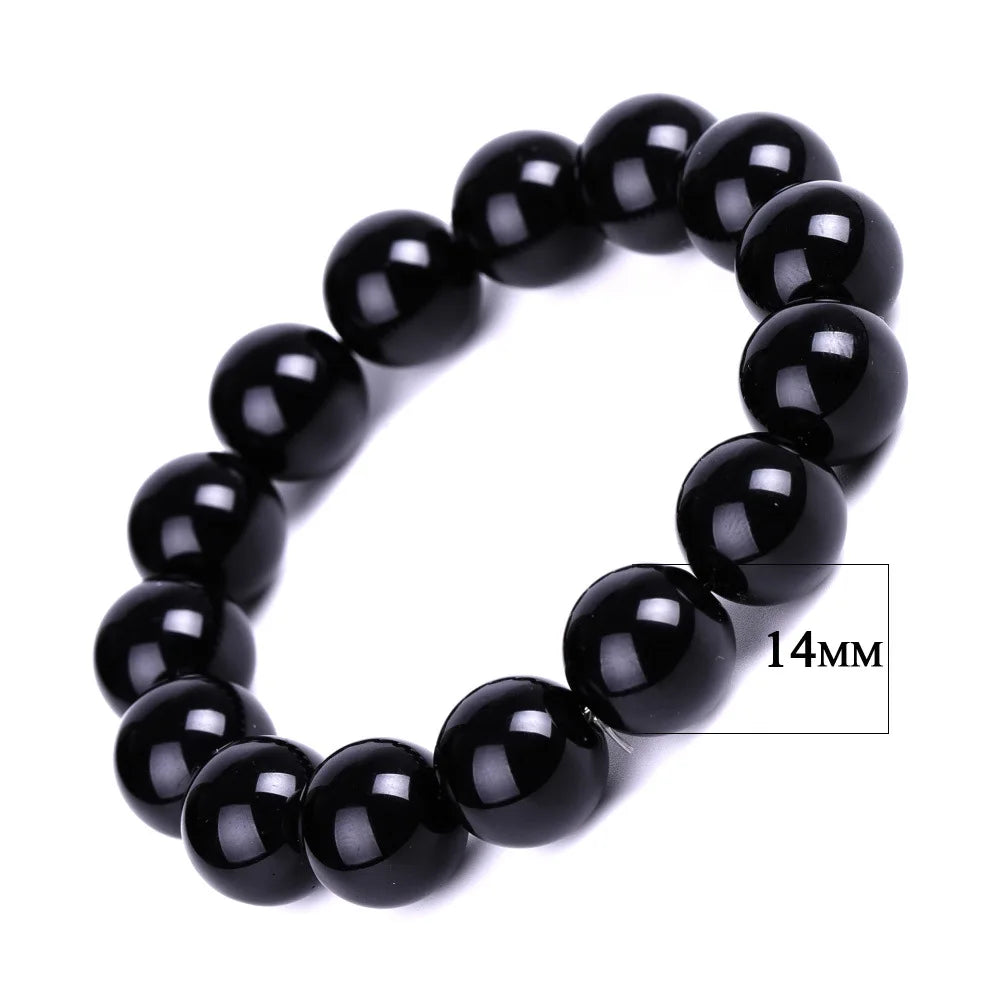 Bracelets bouddhistes tibétains en obsidienne noire pour hommes et femmes, amulette de bénédiction de prière, porte-bonheur, bijoux de médition, 4/6/8/10/12/14/16/18mm