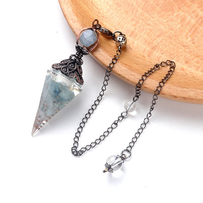 Pendentif pendule esprit pierre naturelle, chaîne en treillis, énergie porte-bonheur, résine Reiki mystérieuse pour la fabrication de bijoux, accessoires colliers