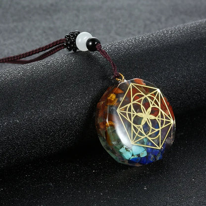 Rétro coloré puces naturel Turquoise améthyste pierre Chakra Orgone énergie pendule amulette Reiki guérison pendentif collier