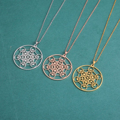Skyrim – collier Cube d'ange sceau archange Metatron, en acier inoxydable, pour femmes et hommes, amulette de géométrie sacrée, bijoux spirituels religieux