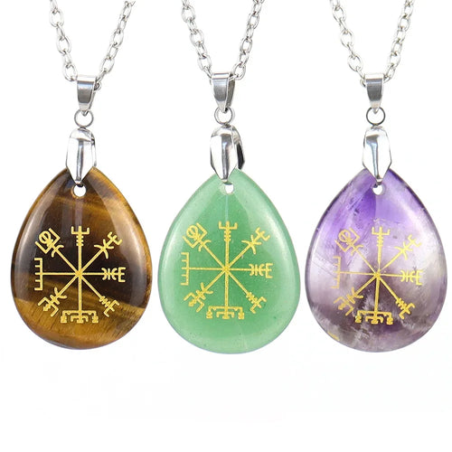 Collier pendentif en obsidienne chakra naturel, semi-réservoir, pierre d'oeil de tigre, Viking Rune Vegvisir, attention sman, Os Teardstress