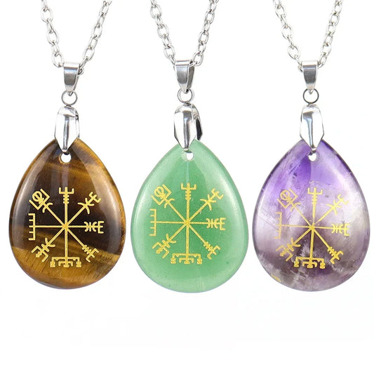 Collier pendentif en obsidienne chakra naturel, semi-réservoir, pierre d'oeil de tigre, Viking Rune Vegvisir, attention sman, Os Teardstress