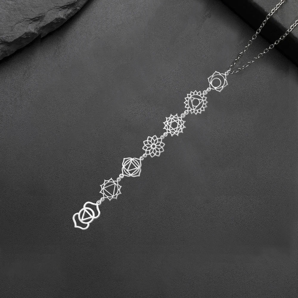 Collier de Yoga 7 chakras, pendentif en acier inoxydable pour méditation, cadeau spirituel Boho