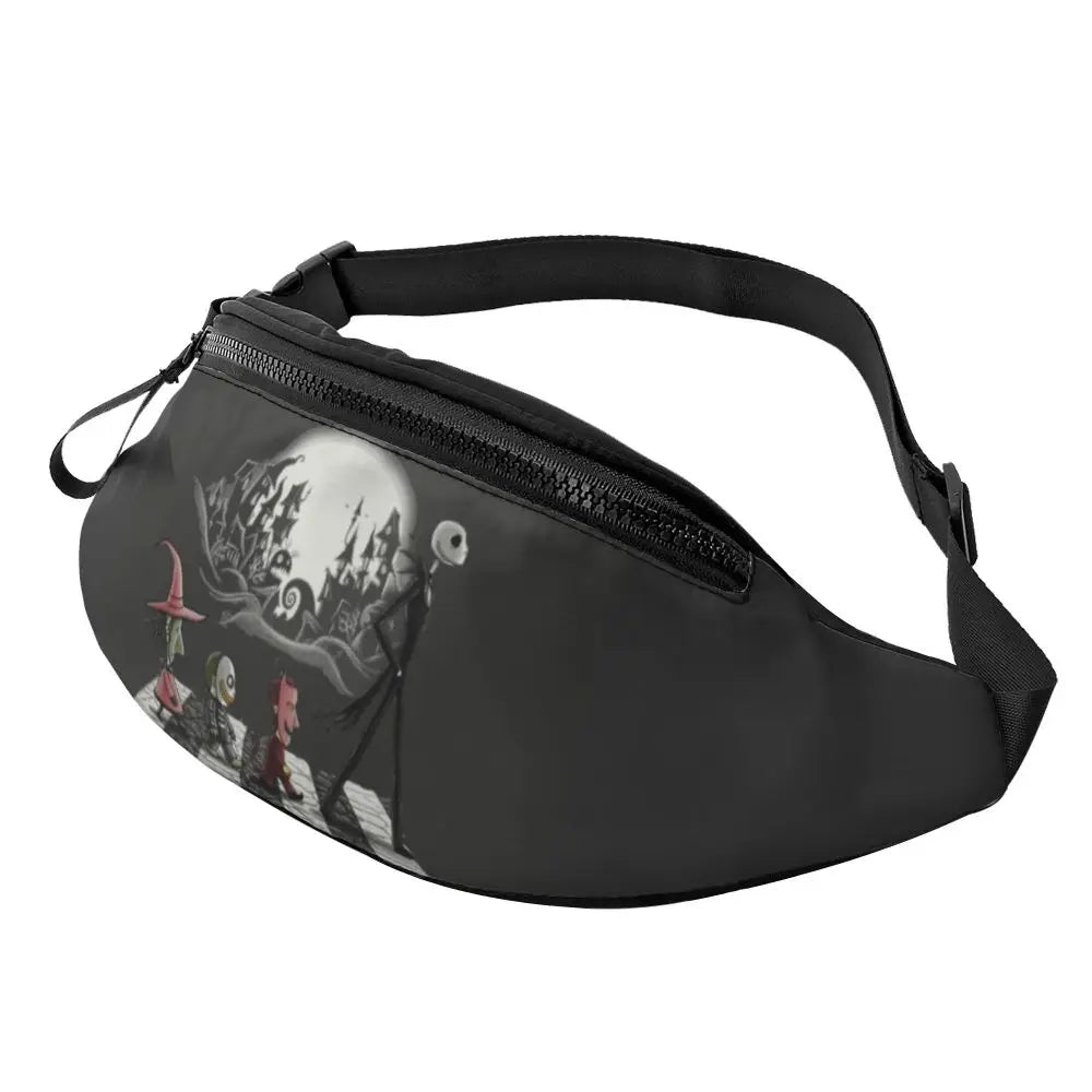 Sac Banane Personnalisé L'Étrange Noël de Monsieur Jack, Sacoche à Bandoulière pour Voyage, Randonnée, Téléphone, Poudres d'Argent