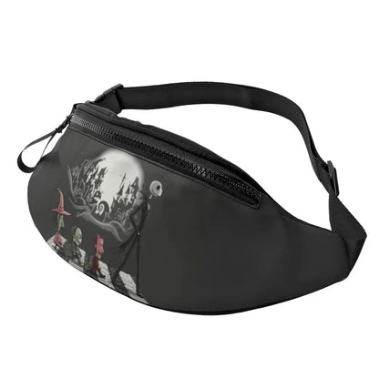 Sac Banane Personnalisé L'Étrange Noël de Monsieur Jack, Sacoche à Bandoulière pour Voyage, Randonnée, Téléphone, Poudres d'Argent