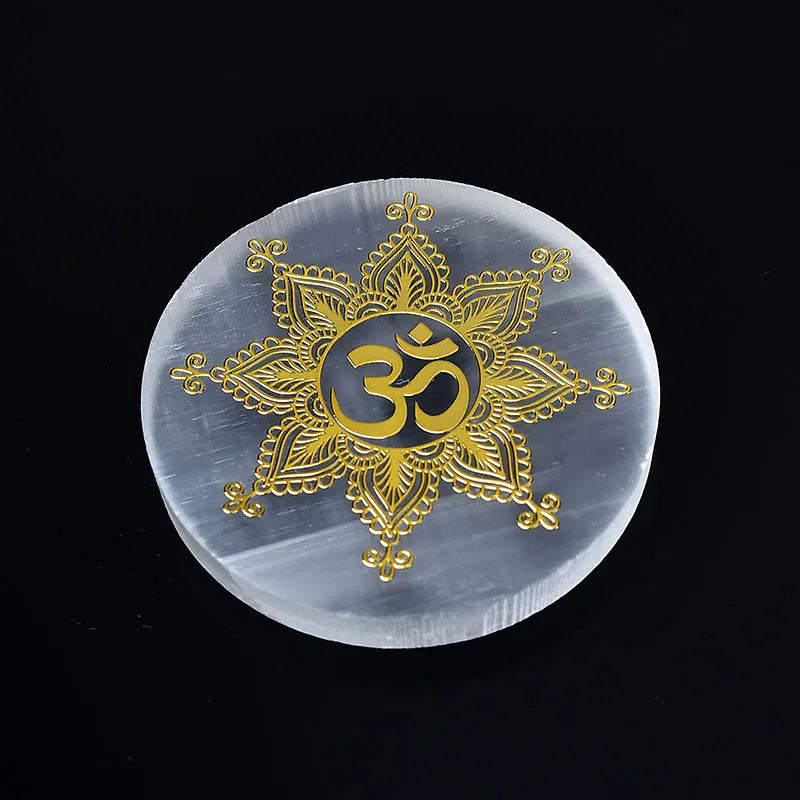 Plaque circulaire en sélénite naturelle, cristal de guérison, charge de Chakras minérales, dalle de gypse, spécimen de minéraux, décoration de maison, cadeau, 1 pièce