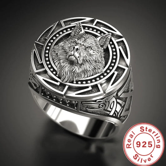 Bague en argent Sterling 925 pour hommes, Totem de loup rétro, bague en argent thaïlandais, tête de loup de guerrier