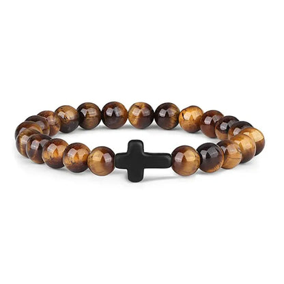 Bracelets de Prière en Pierre Naturelle pour Homme et Femme, Chapelet en Bois, Hématite, Croix, Onyx, Méditation, Yoga, Bijoux, Zones Me Pulsera