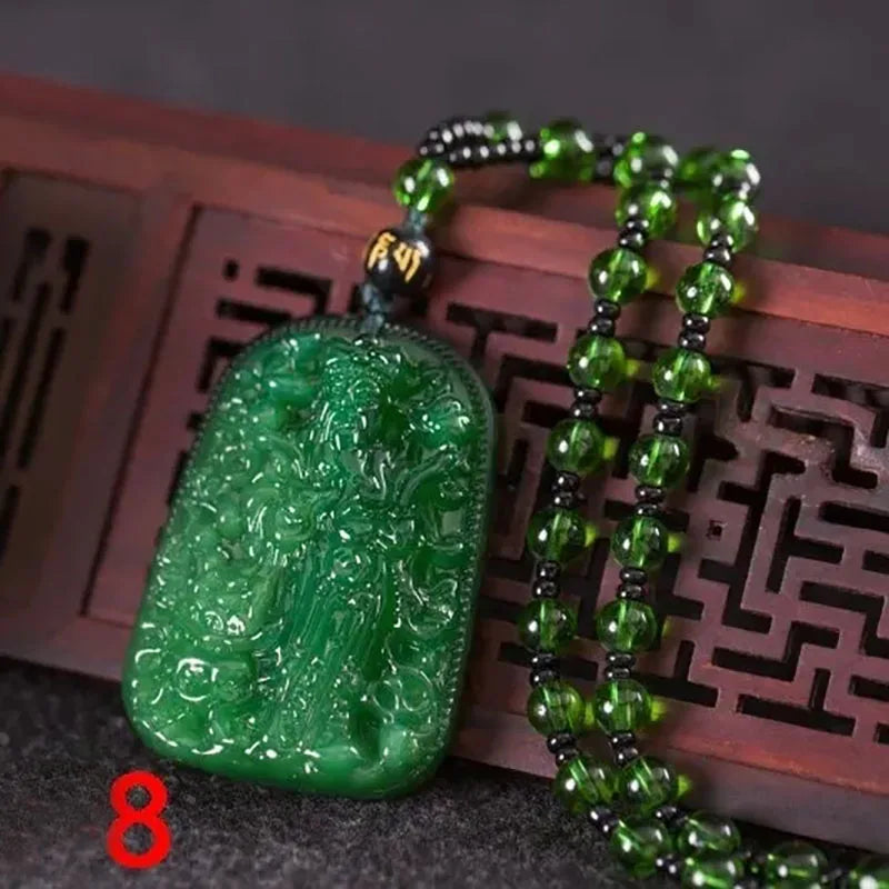 Pendentif classique en Agate chinoise verte naturelle, collier en Jade, bijoux de charme à la mode, amulette porte-bonheur sculptée, cadeaux pour femmes et hommes