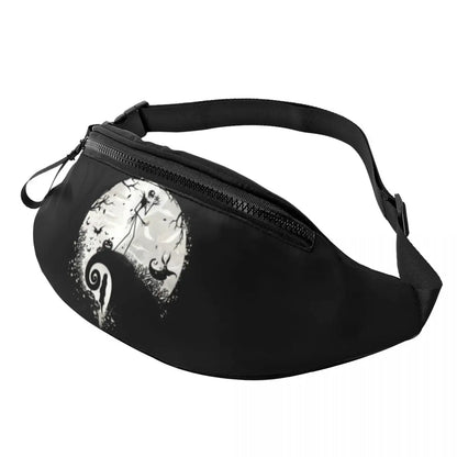 Sac Banane Personnalisé L'Étrange Noël de Monsieur Jack, Sacoche à Bandoulière pour Voyage, Randonnée, Téléphone, Poudres d'Argent