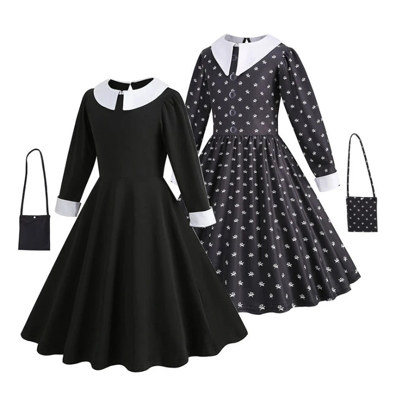Robe de Soirée Noire pour Fille, Tenue Éducative pour Halloween, Addams, Cosplay, Gothique, Carnaval, Enfant