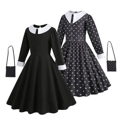 Robe de Soirée Noire pour Fille, Tenue Éducative pour Halloween, Addams, Cosplay, Gothique, Carnaval, Enfant