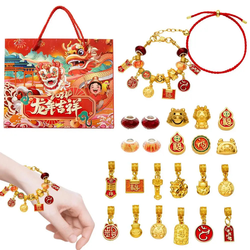 Calendrier de l'Avent du Nouvel An chinois pour filles, bijoux, bracelets à faire soi-même, compte à rebours de 24 jours, cadeaux pour enfants