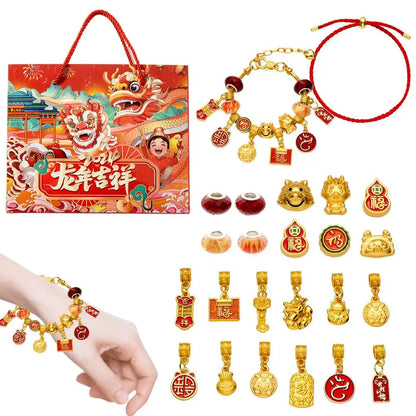 Calendrier de l'Avent du Nouvel An chinois pour filles, bijoux, bracelets à faire soi-même, compte à rebours de 24 jours, cadeaux pour enfants