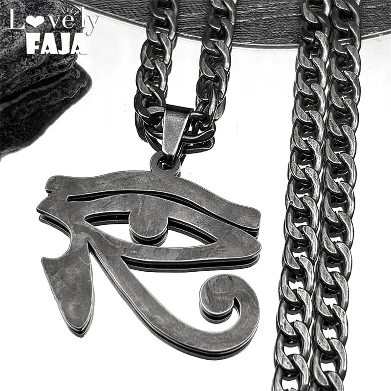 Oeil de Ra Horus yeux égyptiens pendentif colliers pour hommes en acier inoxydable amulette symbole Hip Hop pistolet noir chaîne collier bijoux