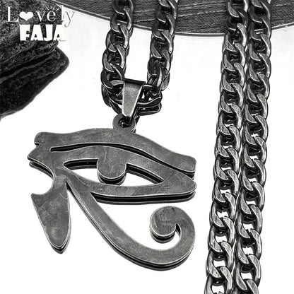 Oeil de Ra Horus yeux égyptiens pendentif colliers pour hommes en acier inoxydable amulette symbole Hip Hop pistolet noir chaîne collier bijoux