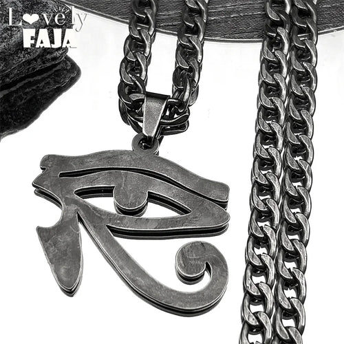 Oeil de Ra Horus yeux égyptiens pendentif colliers pour hommes en acier inoxydable amulette symbole Hip Hop pistolet noir chaîne collier bijoux