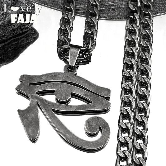 Oeil de Ra Horus yeux égyptiens pendentif colliers pour hommes en acier inoxydable amulette symbole Hip Hop pistolet noir chaîne collier bijoux