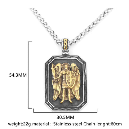 Collier archange Saint Michel, garde religieuse, amulette de foi chrétienne, pendentif en acier inoxydable, bijoux de document en or, cadeau d'amant
