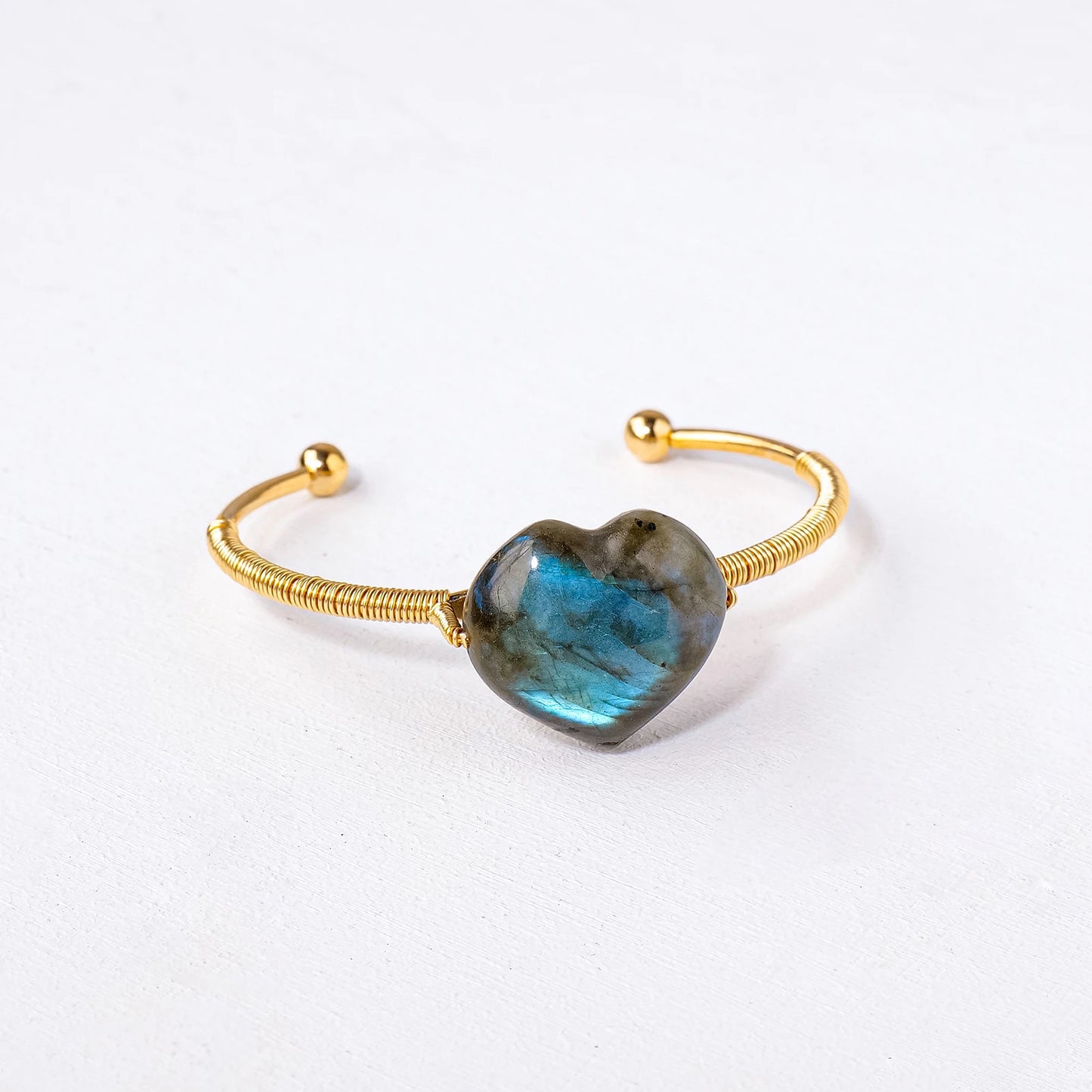 Pierre précieuse en cristal naturel, Labradorite Aura, cœur d'amour, doré, argenté, réglable, pierre énergétique, artisanat, décoration, cadeau, 1 pièce