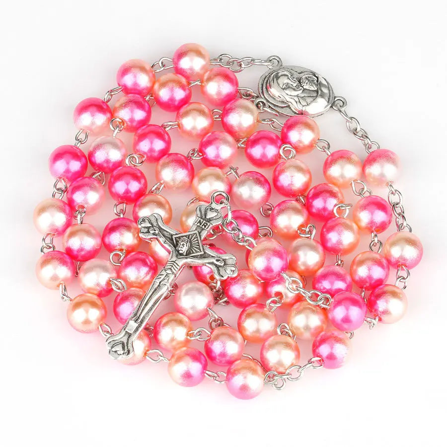 Collier chapelet religieux pour femmes, pendentif croix chrétienne vierge marie jésus, chaînes de perles longues de 8MM, bijoux tendance