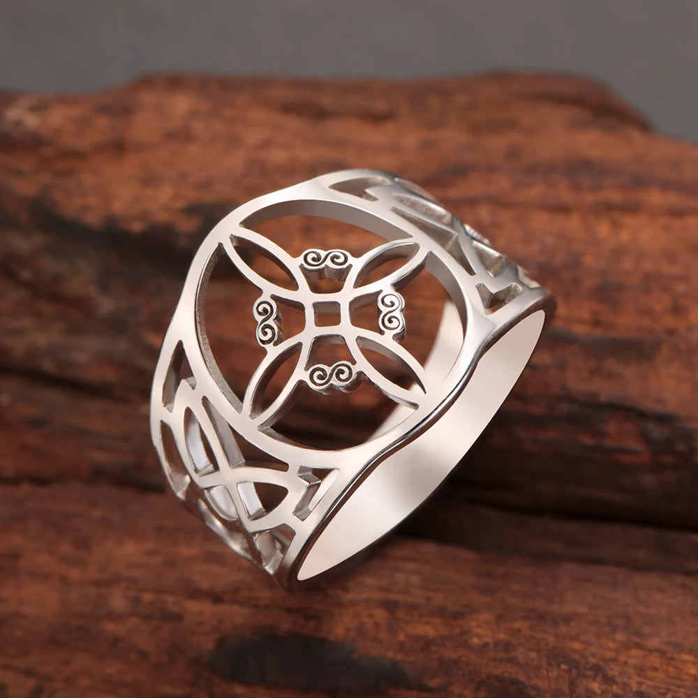 LIKGREAT bague noeud de sorcière pour femmes hommes creux en acier inoxydable bagues celtique Vintage amulette Protection Couple bijoux cadeaux