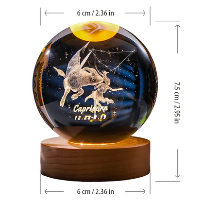 Décoration artisanale en verre 3D, 12 Constellations, boule de cristal gravée au Laser, système solaire d'anniversaire, cadeau, Base en bois, décor de bureau pour la maison