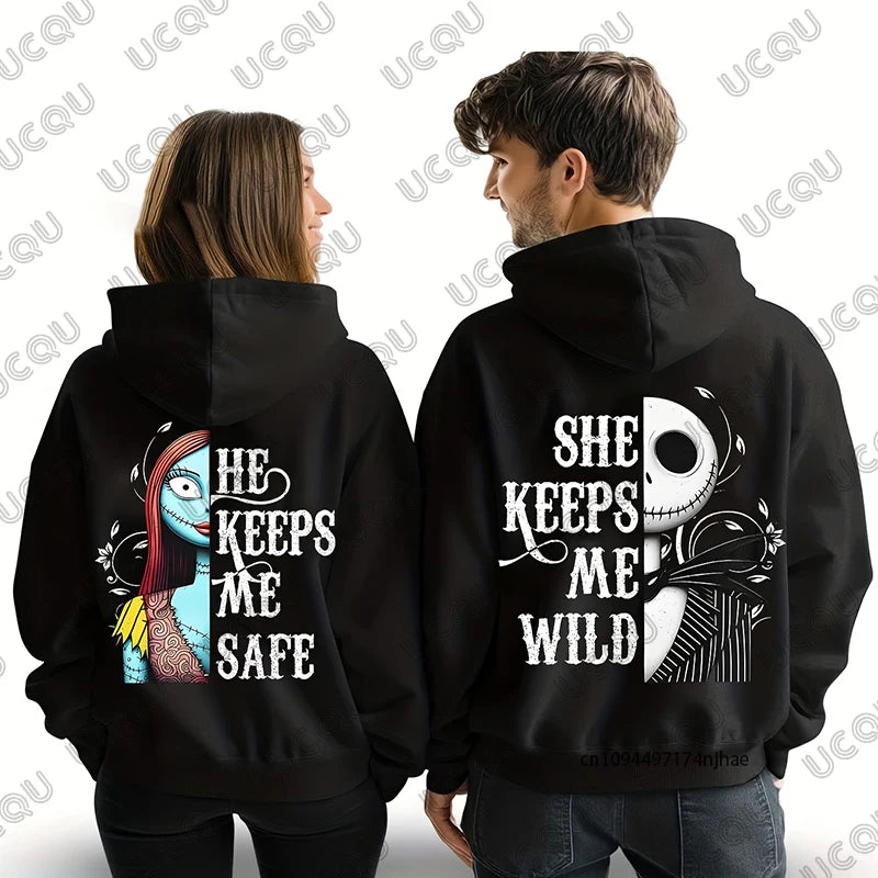 Halloween automne hiver Disney le cauchemar avant noël Sally & Jack imprimer sweats à capuche pour hommes femmes hauts surdimensionnés