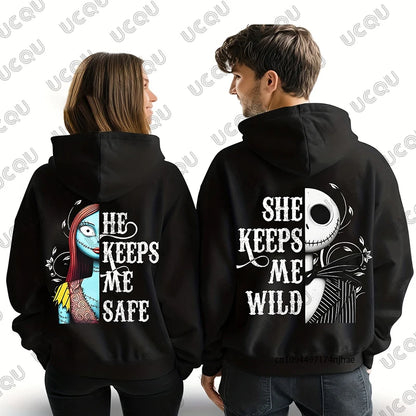 Halloween automne hiver Disney le cauchemar avant noël Sally & Jack imprimer sweats à capuche pour hommes femmes hauts surdimensionnés