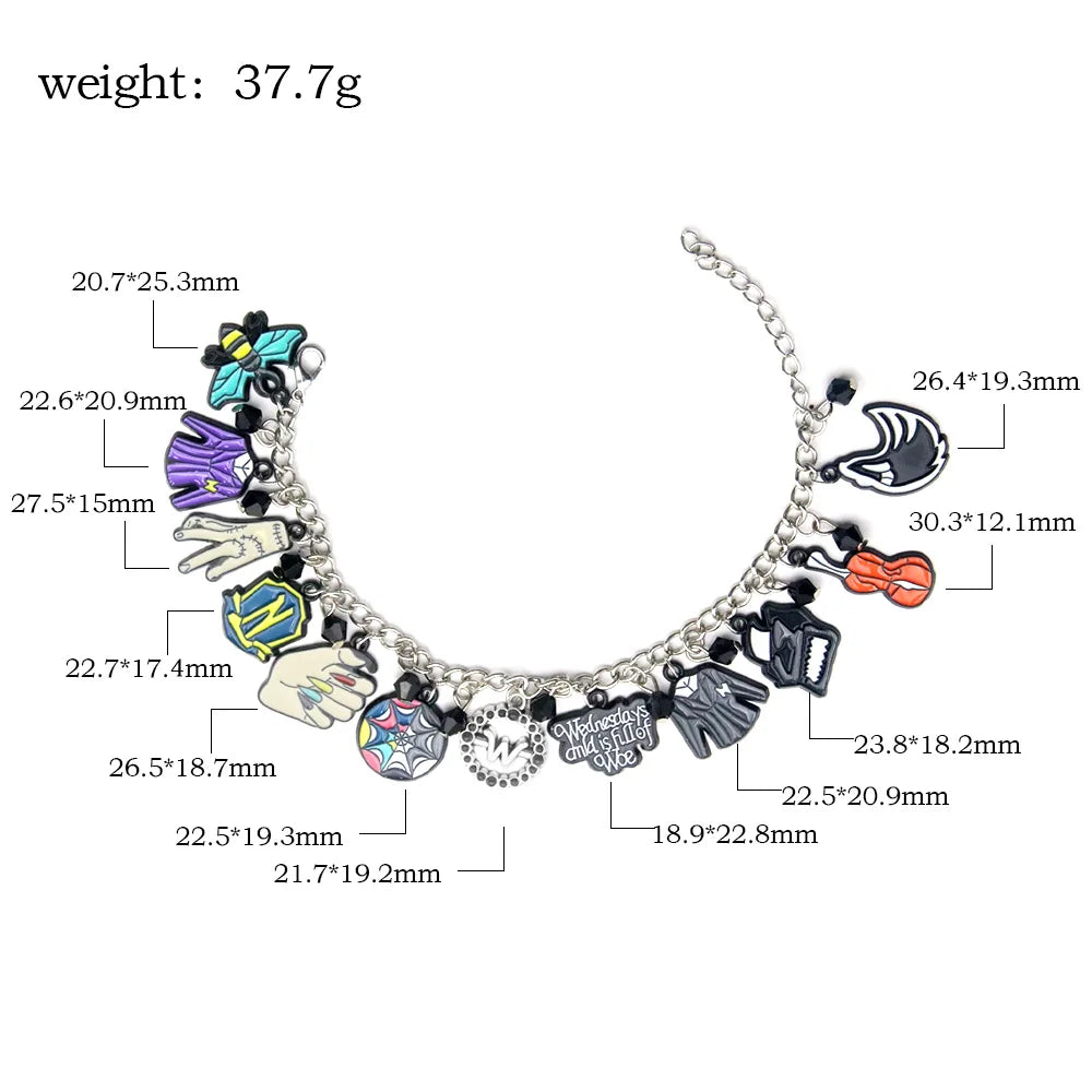 Bracelet de perles de fenêtre arc-en-ciel mercredi Addams, pendentif chose à main, bijoux gothiques pour femmes, accessoires cadeau