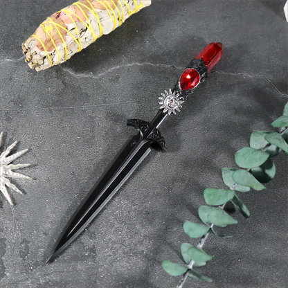 Épée en métal 88-96g, accessoires pour cheveux d'autel de sorcière en cristal, bâton de magicien, énergie païenne, Cosplay elfe gothique, baguette magique foncée, cadeaux de sorcière