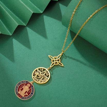 Jeshayuan médaille de Saint benoît avec collier tétragrammaton pendentif pentagramme collier Original noeud de sorcières
