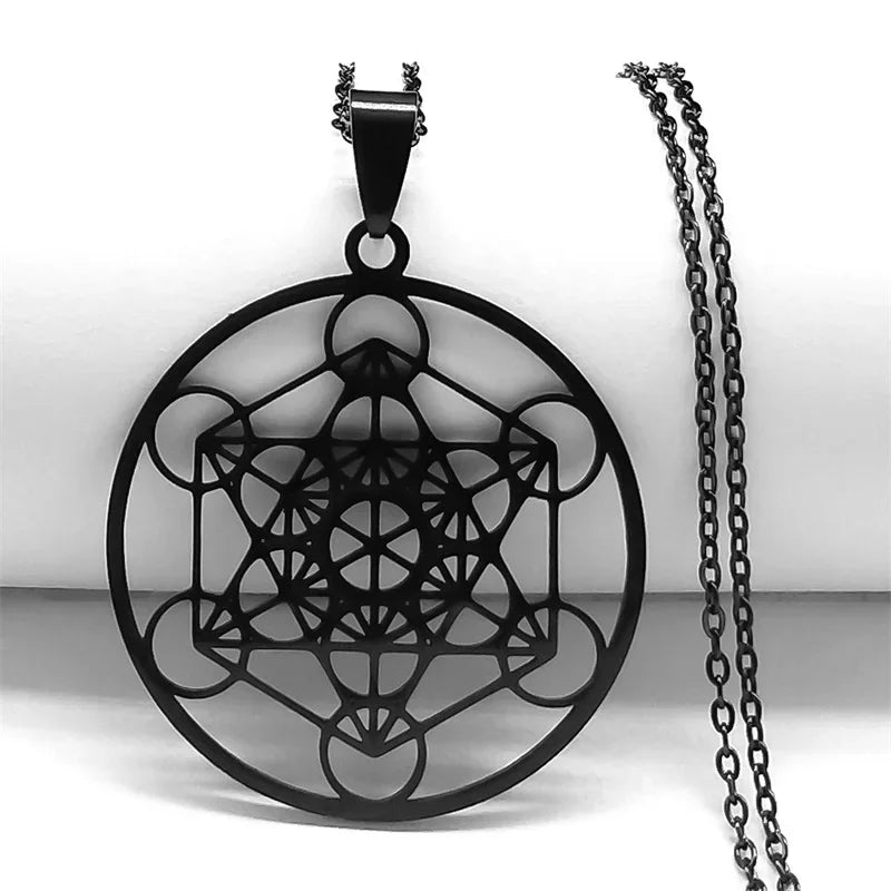 Yoga bouddhisme hindou 7 Chakra collier en acier inoxydable géométrie sacrée ange sceau Metatron symbole collier bijoux cadenas mujer