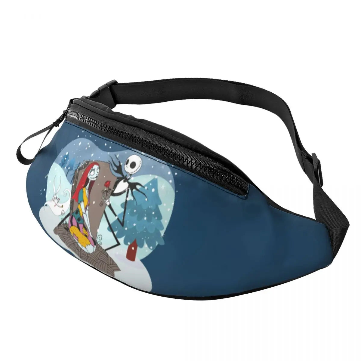 Sac Banane Personnalisé L'Étrange Noël de Monsieur Jack, Sacoche à Bandoulière pour Voyage, Randonnée, Téléphone, Poudres d'Argent