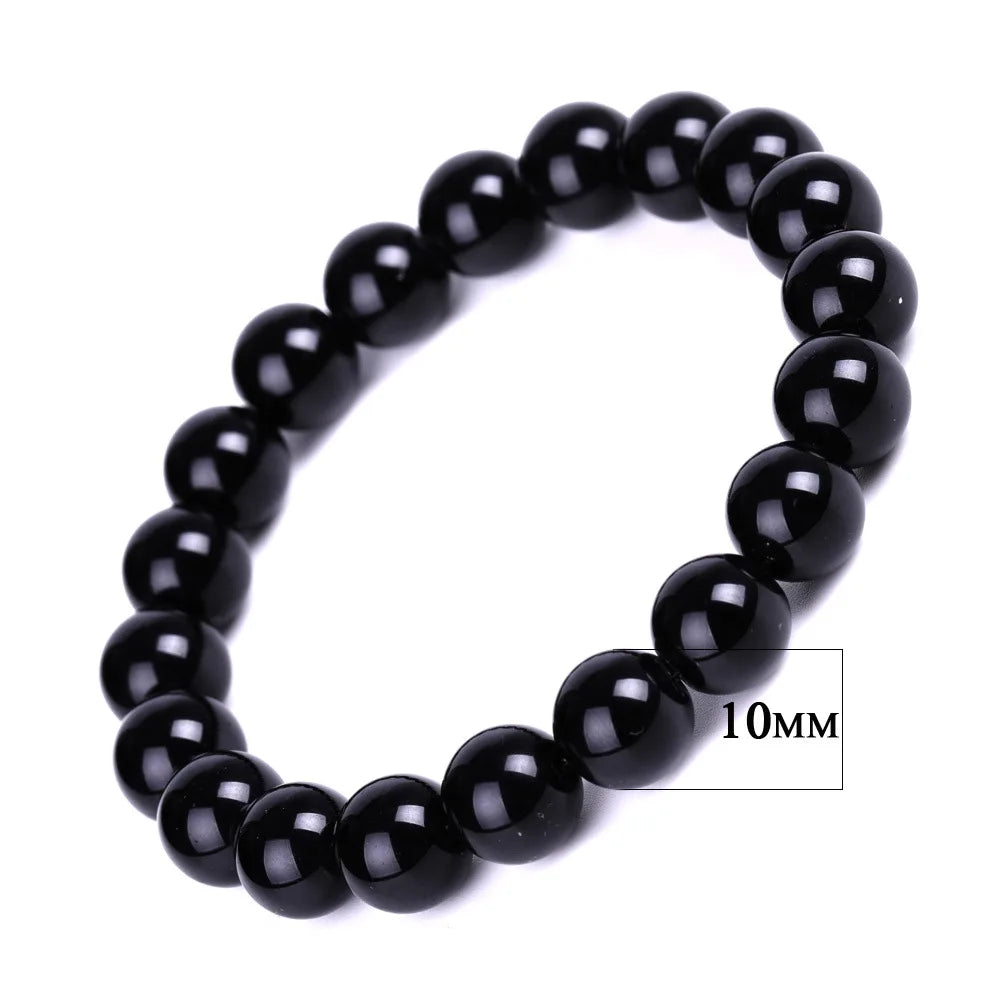 Bracelets bouddhistes tibétains en obsidienne noire pour hommes et femmes, amulette de bénédiction de prière, porte-bonheur, bijoux de médition, 4/6/8/10/12/14/16/18mm