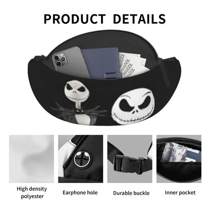 Sac Banane Personnalisé L'Étrange Noël de Monsieur Jack, Sacoche à Bandoulière pour Voyage, Randonnée, Téléphone, Poudres d'Argent