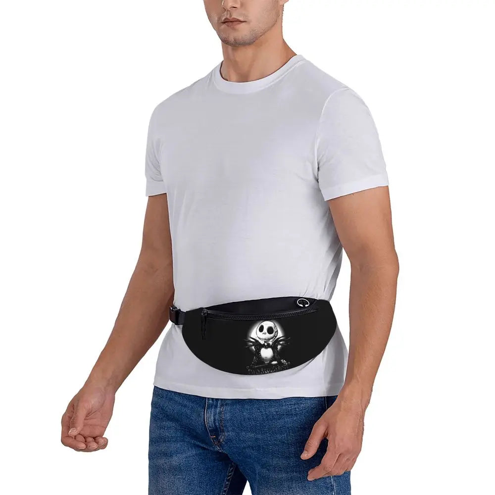 Sac Banane Personnalisé L'Étrange Noël de Monsieur Jack, Sacoche à Bandoulière pour Voyage, Randonnée, Téléphone, Poudres d'Argent