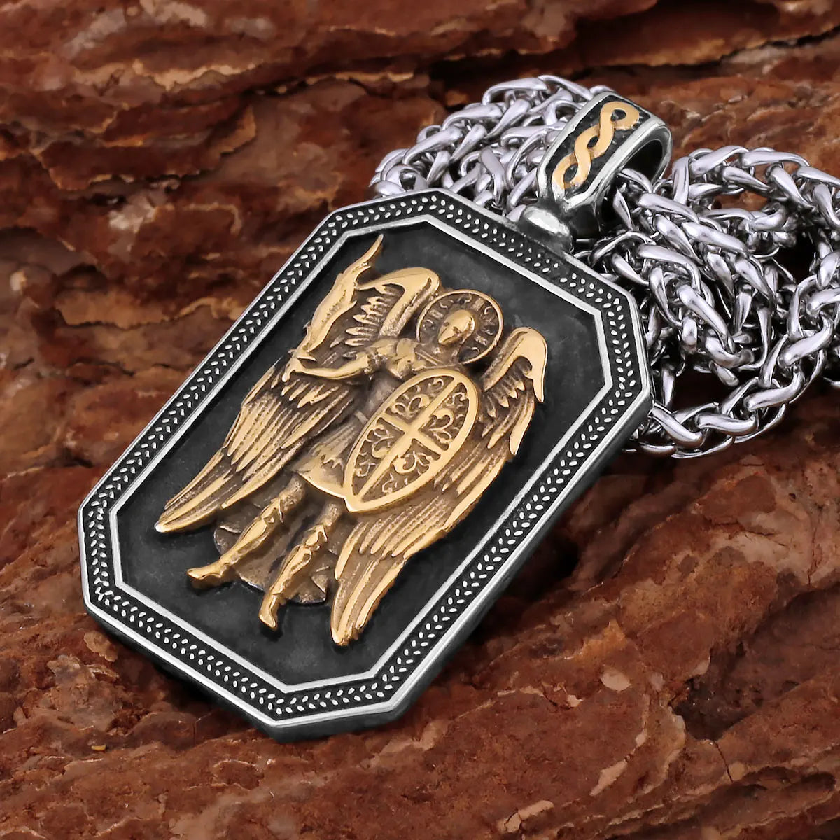 Collier archange Saint Michel, garde religieuse, amulette de foi chrétienne, pendentif en acier inoxydable, bijoux de document en or, cadeau d'amant