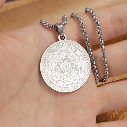 Collier en acier inoxydable pour hommes, amulette spirituelle, sceau des 7 archanges, Michael, bijoux de déclaration