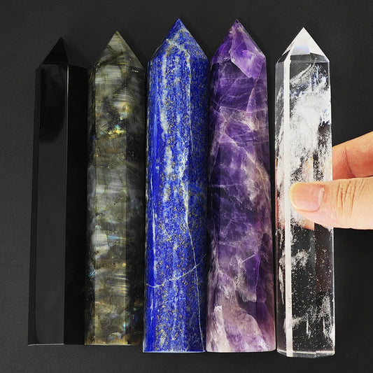Prisme Hexagonal en obsidienne naturelle de 15cm, cristal blanc, pierre de fusion, tour de baguette, artisanat de décoration pour la maison