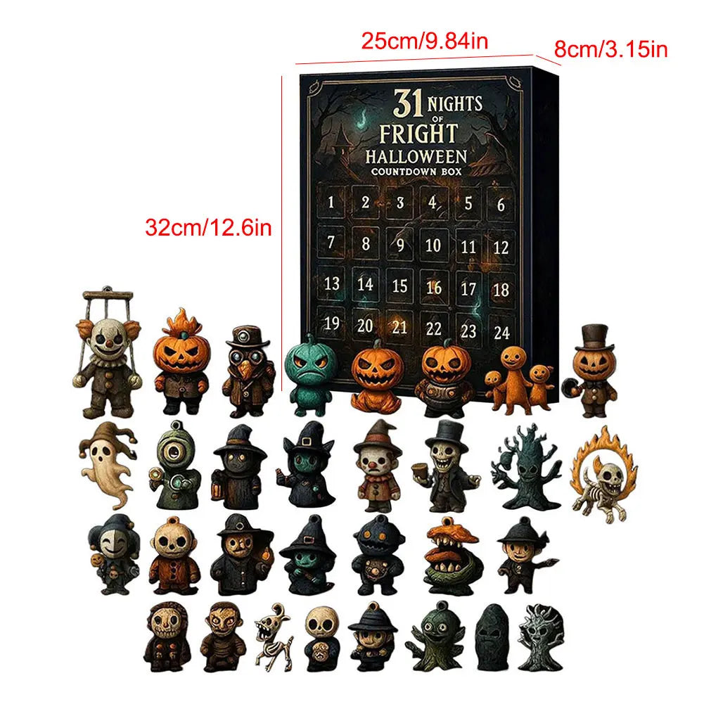 Calendrier de l'Avent d'Halloween 2025, figurines d'horreur effrayantes à collectionner, calendrier de l'Avent effrayant, boîte de compte à rebours d'Halloween pour cadeaux pour enfants