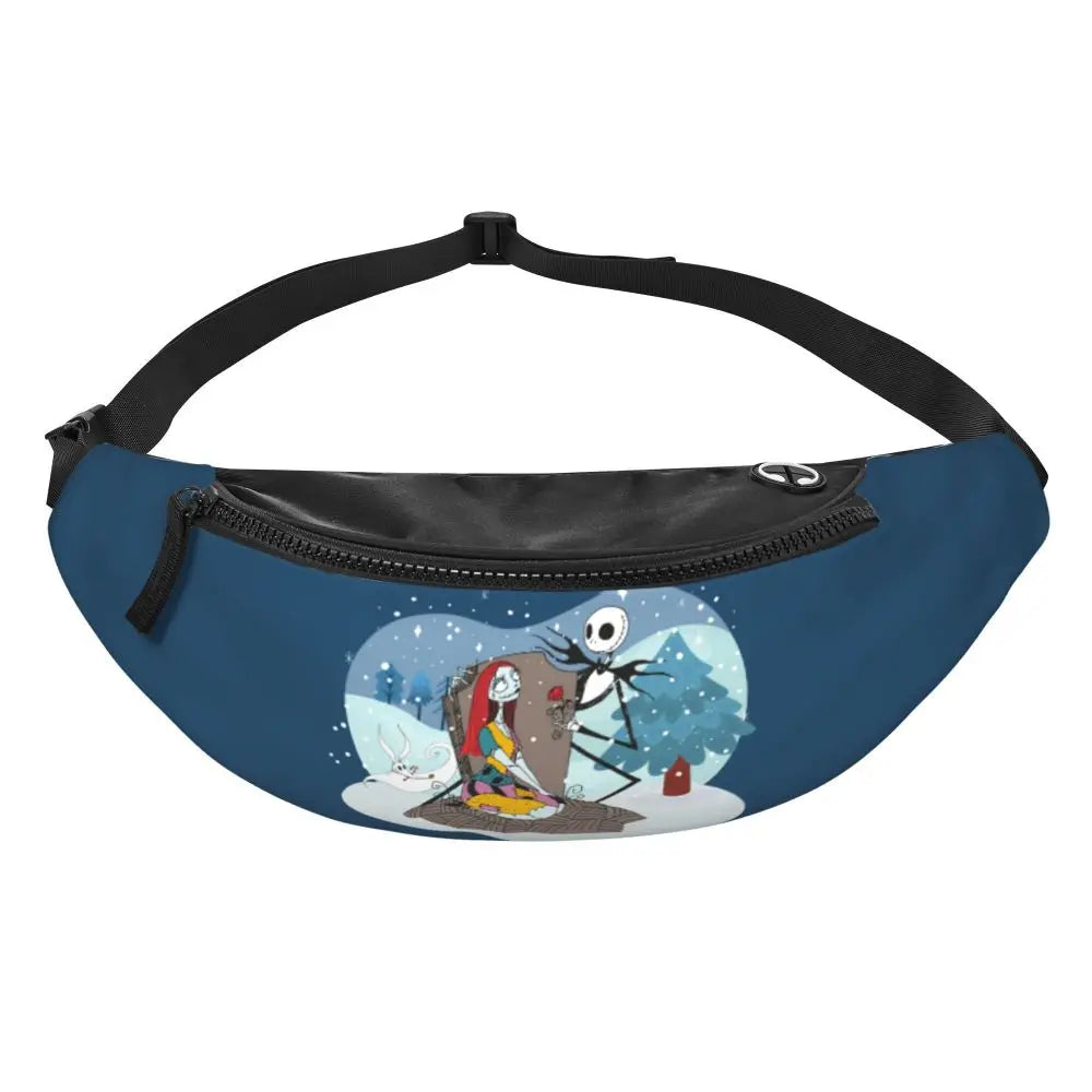 Sac Banane Personnalisé L'Étrange Noël de Monsieur Jack, Sacoche à Bandoulière pour Voyage, Randonnée, Téléphone, Poudres d'Argent