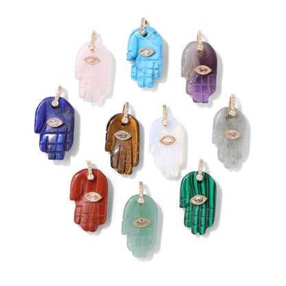 Pendentif main de Fatima Hamsa mauvais œil, Lapis Lazuli, améthystes, Rose, quart, pierre naturelle, breloque pour la fabrication de colliers, accessoires de Bracelet
