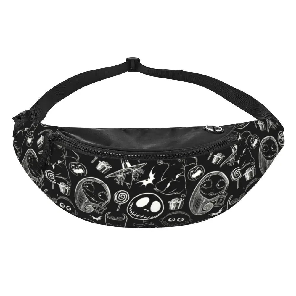 Sac Banane Personnalisé L'Étrange Noël de Monsieur Jack, Sacoche à Bandoulière pour Voyage, Randonnée, Téléphone, Poudres d'Argent